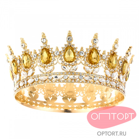 Декоративная корона на торт, золото (15 см, Золотые камни)